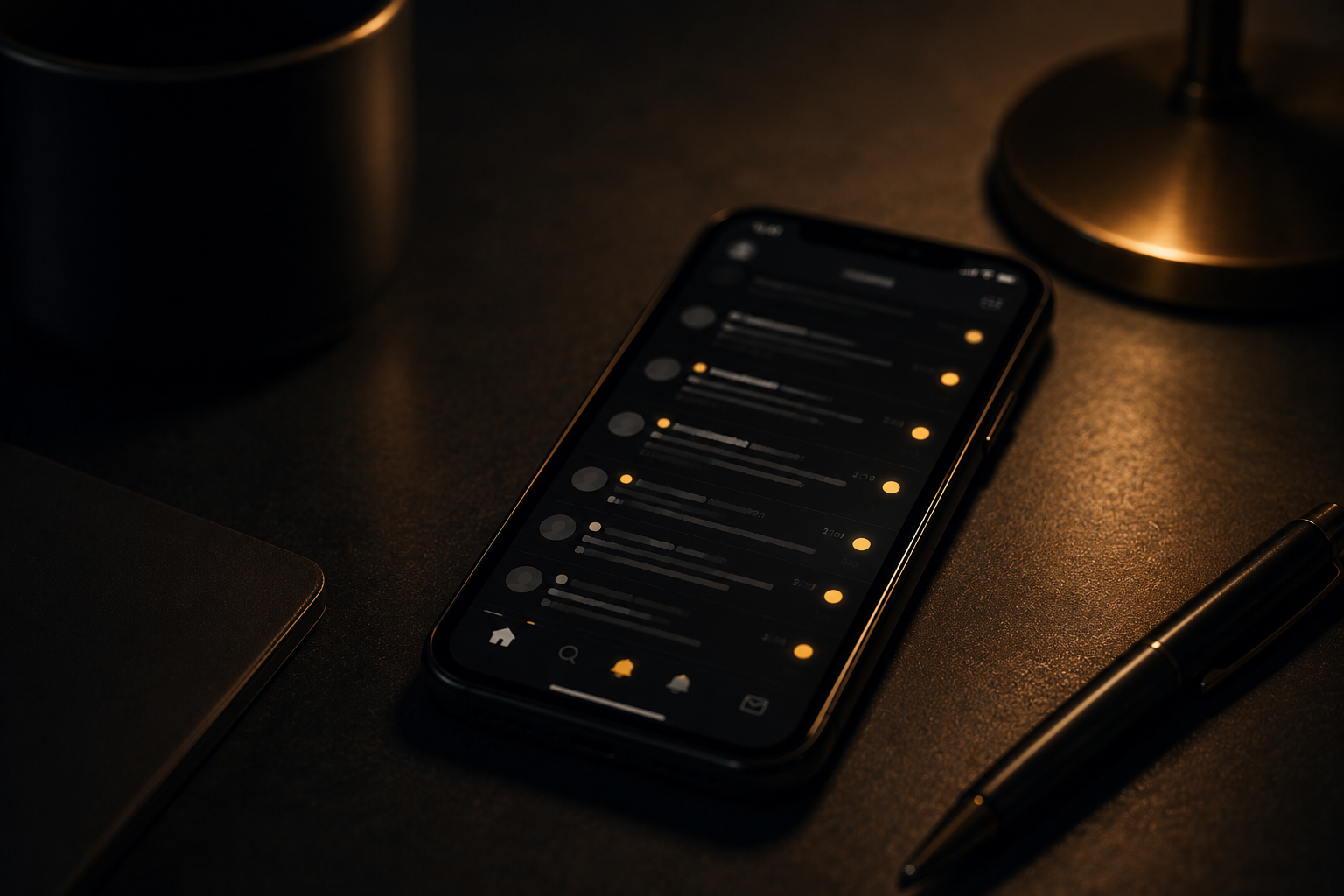 Pantalla de móvil con notificaciones en penumbra